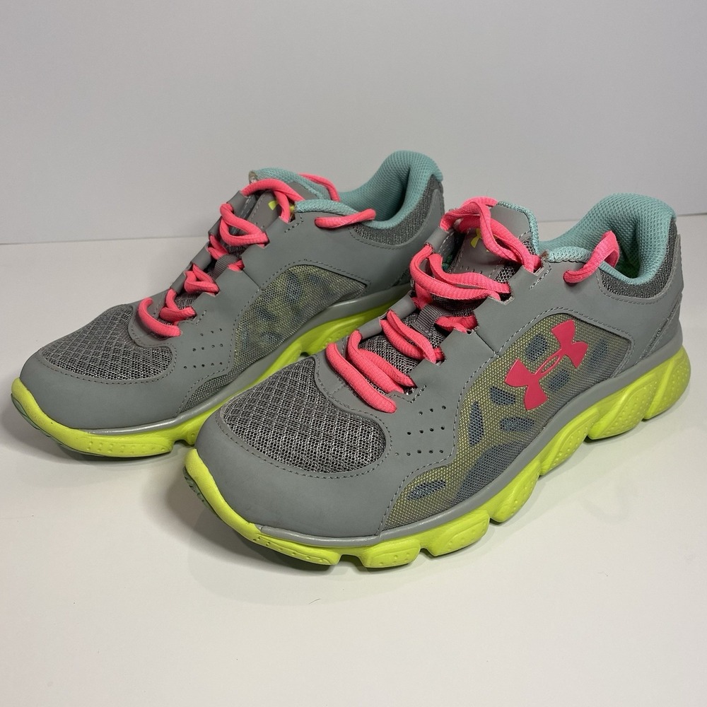 Under Armour Assert Women's Running Shoes Gray Pink 6.5 Neon Yellow Athletic